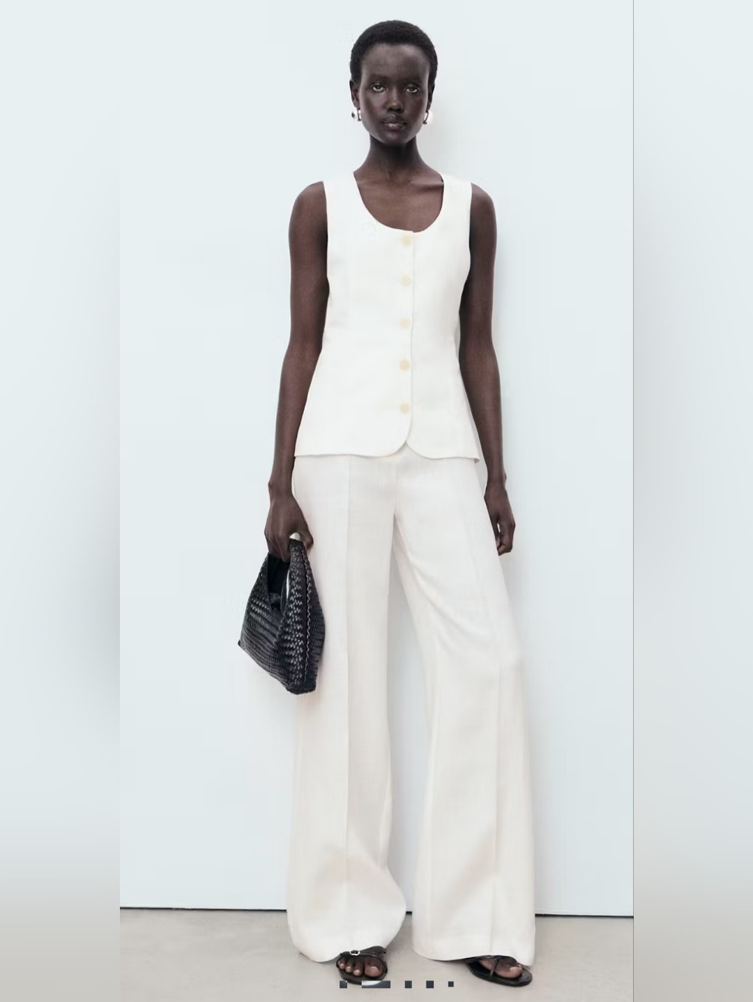 Mango Sleeveless Linen White Wide-Leg Jumpsuit Size Xl New